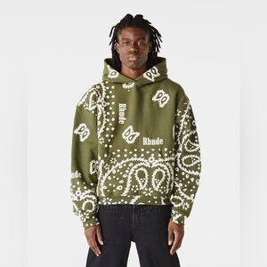 RHUDE Bandana-Print Hoodie Green Hooded Sweatshirt Size XL Heavyweight Cotton